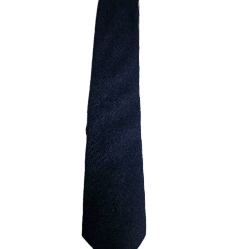 Yves Saint Laurent YSL Wool Tie Navy Blue Vintage 80s 90s Logo 55 x 3.5
